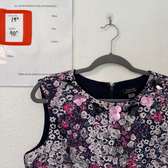 Tahari Floral Sleeveless Fit & Flare Dress Womens Size 10 Cocktail Party Wedding - Picture 7 of 7